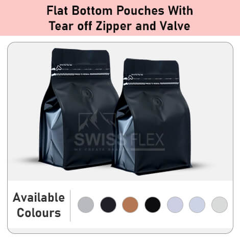Flat Bottom Pouches With Tear Off Zipper and Valve Flat Bottom Pouches With Tear Off Zipper and Valve