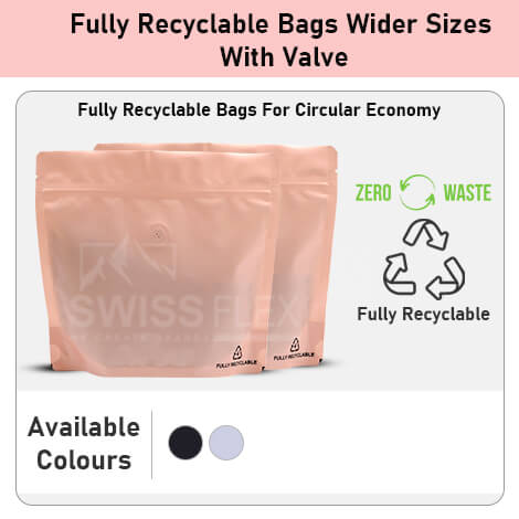 Recyclable Stand Up Pouches With Valve Wider Width Size